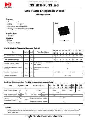 SS14B Datasheet PDF Jiangsu High diode Semiconductor Co., Ltd