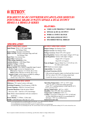 HDM11-24D-S15 Datasheet PDF HITRON ELECTRONICS CORPORTION