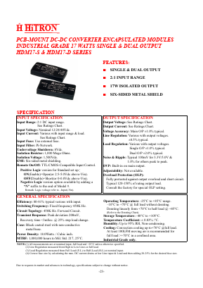 HDM17-48B-S03 Datasheet PDF HITRON ELECTRONICS CORPORTION