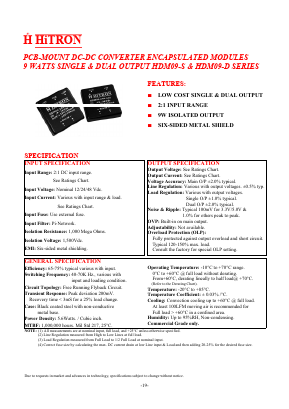 HDM09-48B-S15 Datasheet PDF HITRON ELECTRONICS CORPORTION