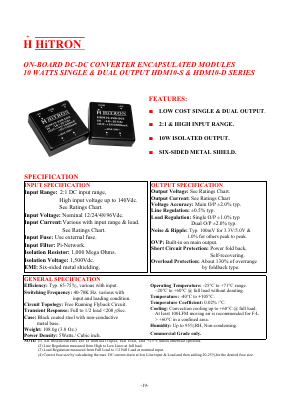 HDM10-48B-S12 Datasheet PDF HITRON ELECTRONICS CORPORTION