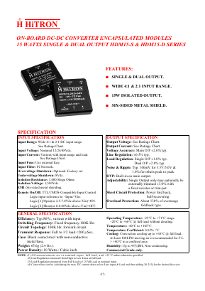 HDM15-24B-D15 Datasheet PDF HITRON ELECTRONICS CORPORTION