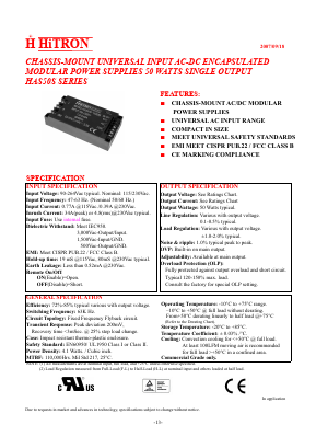 HAS50-S120042 Datasheet PDF HITRON ELECTRONICS CORPORTION