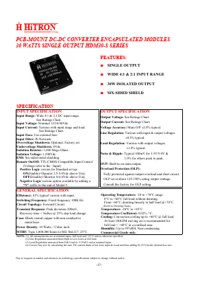 HDM30-24D-S15 Datasheet PDF HITRON ELECTRONICS CORPORTION