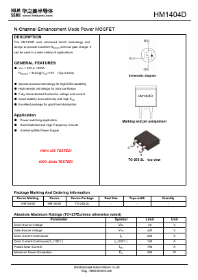 HM1404D Datasheet PDF Shenzhen Huazhimei Semiconductor Co., Ltd