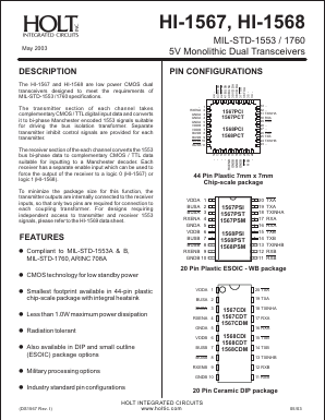 HI-1567CDIT Datasheet PDF Holt Integrated Circuits