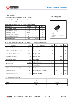 2SD1119 Datasheet PDF GUANGDONG HOTTECH INDUSTRIAL CO.,LTD.