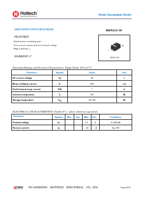 RB521S-30 Datasheet PDF GUANGDONG HOTTECH INDUSTRIAL CO.,LTD.