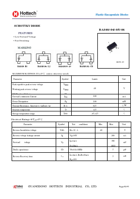 BAS40 Datasheet PDF GUANGDONG HOTTECH INDUSTRIAL CO.,LTD.