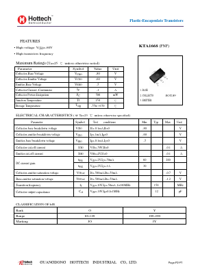 KTA1668 Datasheet PDF GUANGDONG HOTTECH INDUSTRIAL CO.,LTD.