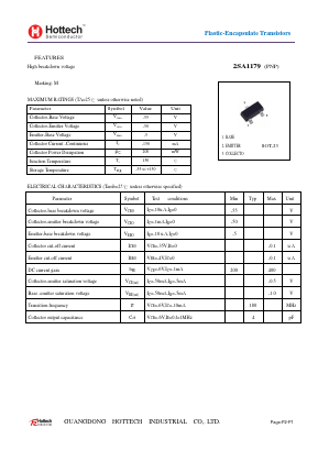 2SA1179 Datasheet PDF GUANGDONG HOTTECH INDUSTRIAL CO.,LTD.