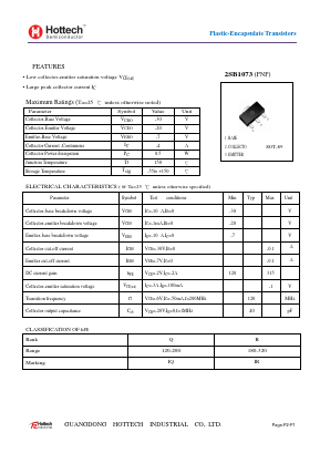 2SB1073 Datasheet PDF GUANGDONG HOTTECH INDUSTRIAL CO.,LTD.