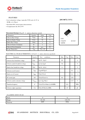 2SC4672 Datasheet PDF GUANGDONG HOTTECH INDUSTRIAL CO.,LTD.