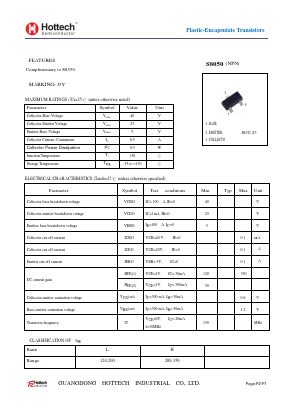 S8050 Datasheet PDF GUANGDONG HOTTECH INDUSTRIAL CO.,LTD.
