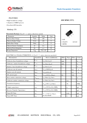 2SC4548 Datasheet PDF GUANGDONG HOTTECH INDUSTRIAL CO.,LTD.