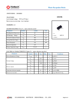 1SS196 Datasheet PDF GUANGDONG HOTTECH INDUSTRIAL CO.,LTD.