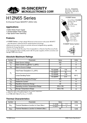 H12N65 Datasheet PDF Hi-Sincerity Mocroelectronics