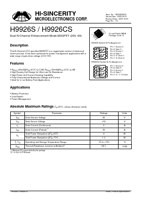 H9926S Datasheet PDF Hi-Sincerity Mocroelectronics