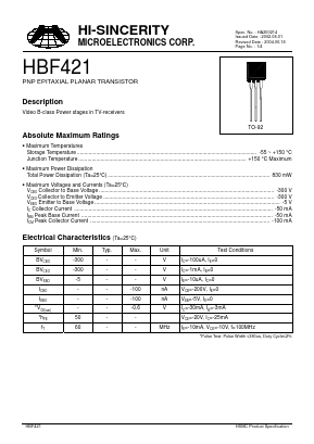 HBF421 Datasheet PDF Hi-Sincerity Mocroelectronics