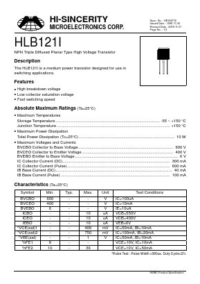 HLB121I Datasheet PDF Hi-Sincerity Mocroelectronics