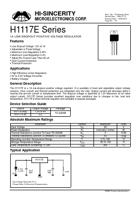 H1117EADJ Datasheet PDF Hi-Sincerity Mocroelectronics