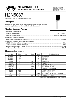 H2N5087 Datasheet PDF Hi-Sincerity Mocroelectronics