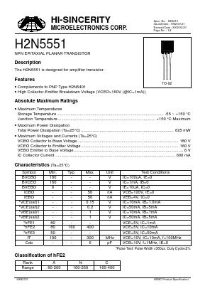 H2N5551 Datasheet PDF Hi-Sincerity Mocroelectronics