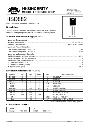 HSD882 Datasheet PDF Hi-Sincerity Mocroelectronics