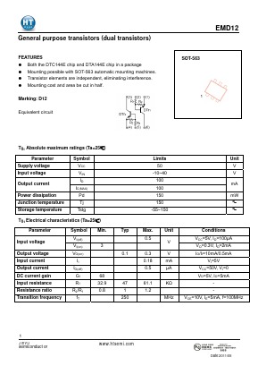 EMD12 Datasheet PDF Shenzhen Jin Yu Semiconductor Co., Ltd. 