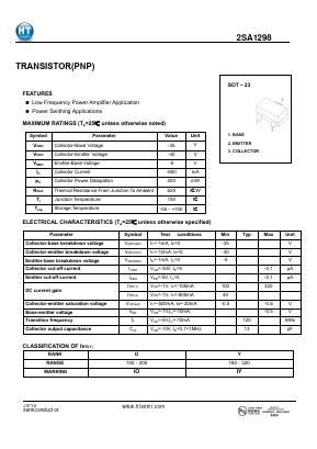 2SA1298-Y Datasheet PDF Shenzhen Jin Yu Semiconductor Co., Ltd. 