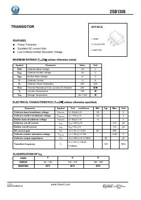 2SB1308 Datasheet PDF Shenzhen Jin Yu Semiconductor Co., Ltd. 