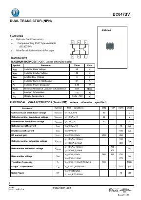 BC847BV Datasheet PDF Shenzhen Jin Yu Semiconductor Co., Ltd. 