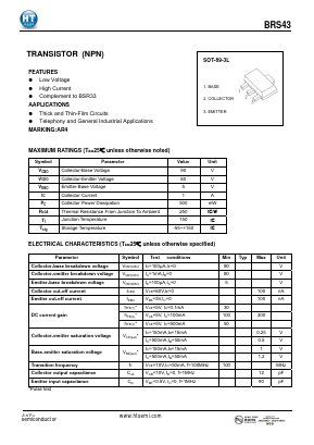 BSR43 Datasheet PDF Shenzhen Jin Yu Semiconductor Co., Ltd. 