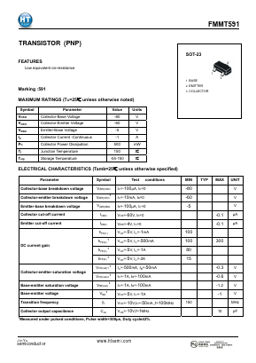 FMMT591 Datasheet PDF Shenzhen Jin Yu Semiconductor Co., Ltd. 