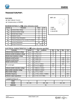 SS8550 Datasheet PDF Shenzhen Jin Yu Semiconductor Co., Ltd. 