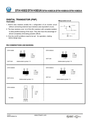 DTA143ECA Datasheet PDF Shenzhen Jin Yu Semiconductor Co., Ltd. 