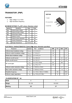 KTA1668 Datasheet PDF Shenzhen Jin Yu Semiconductor Co., Ltd. 