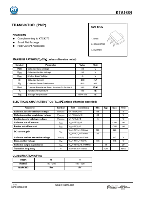 KTA1664 Datasheet PDF Shenzhen Jin Yu Semiconductor Co., Ltd. 