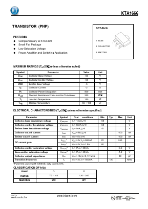 KTA1666 Datasheet PDF Shenzhen Jin Yu Semiconductor Co., Ltd. 