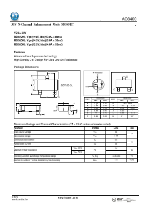 AO3400 Datasheet PDF Shenzhen Jin Yu Semiconductor Co., Ltd. 