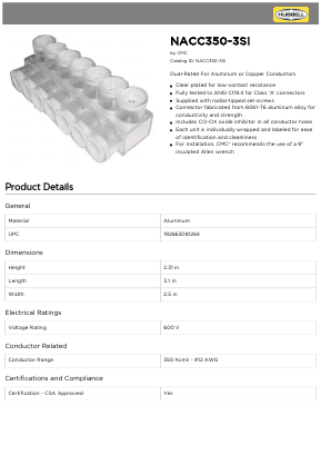 NACC350-3SI Datasheet PDF Hubbell Incorporated.