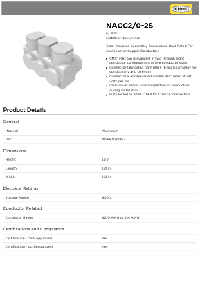 NACC20-2S Datasheet PDF Hubbell Incorporated.