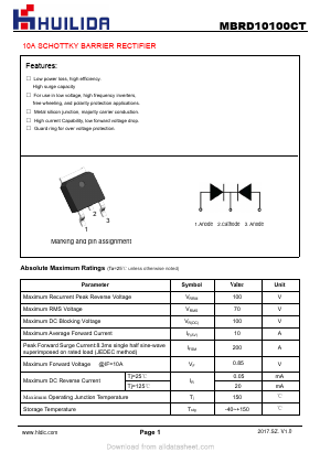 MBRD10100CT Datasheet PDF Shenzhen hui lida electronic co., LTD.