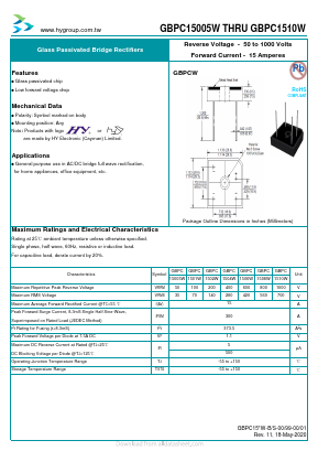 GBPC1501W Datasheet PDF HY ELECTRONIC CORP.