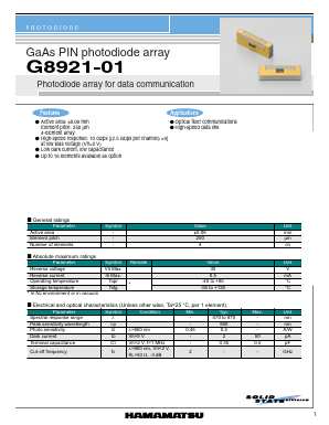 G8921-01 Datasheet PDF Hamamatsu Photonics