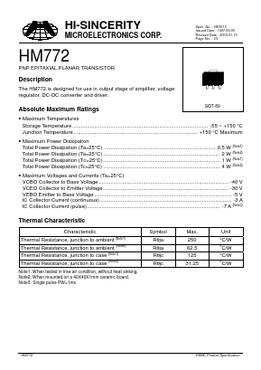 HM772 Datasheet PDF Hi-Sincerity Microelectronics