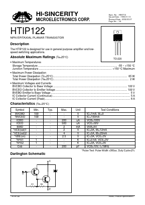 HTIP122 Datasheet PDF Hi-Sincerity Microelectronics