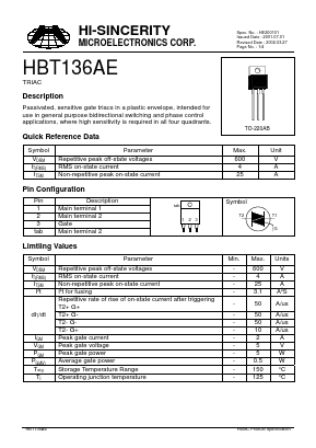 HBT136AE Datasheet PDF Hi-Sincerity Microelectronics