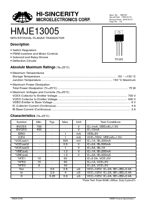 HMJE13005 Datasheet PDF Hi-Sincerity Microelectronics