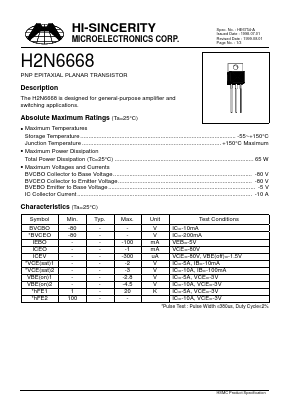 H2N6668 Datasheet PDF Hi-Sincerity Microelectronics